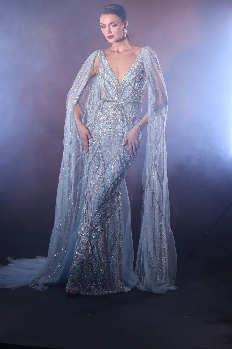Hand Embroidered Powder Blue Wings Gown – CoutureYard